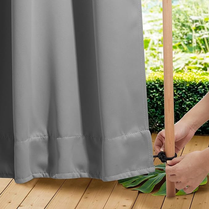 NICETOWN 2 Panels Weighted Blackout Curtains with Grommet & Back Tab on top and Bottom for Patio Waterproof, Windproof Privacy Outdoor Dividers for Cabana with Fixed Rope, W52 x L95, Silver Grey