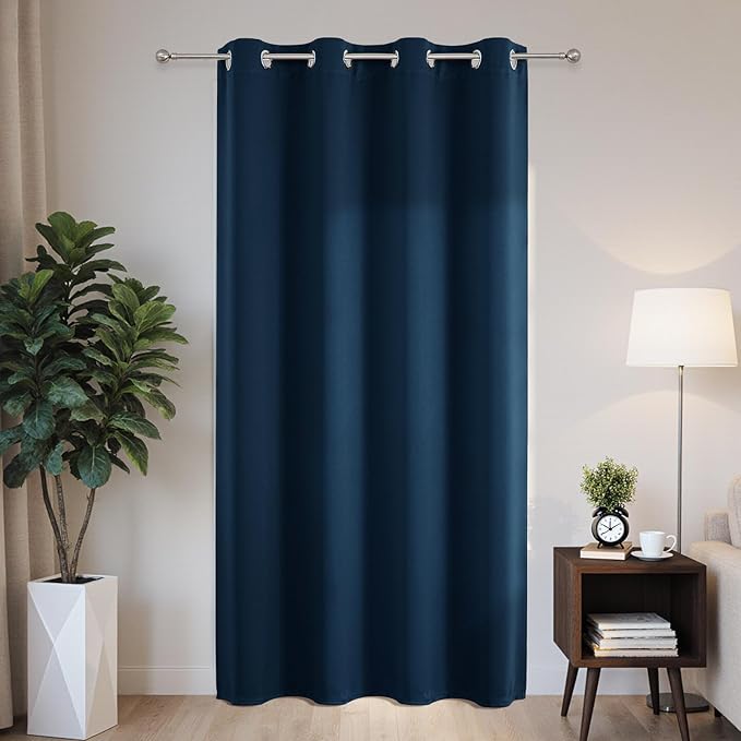 Joydeco Blackout Patio Sliding Door Curtains 72 Inches Long, Grommet Privacy Room Divider Curtains, Extra Wide Thermal Blackout Drapes for Bedroom Living Room (Navy Blue, 60Wx72L, 1 Panel)