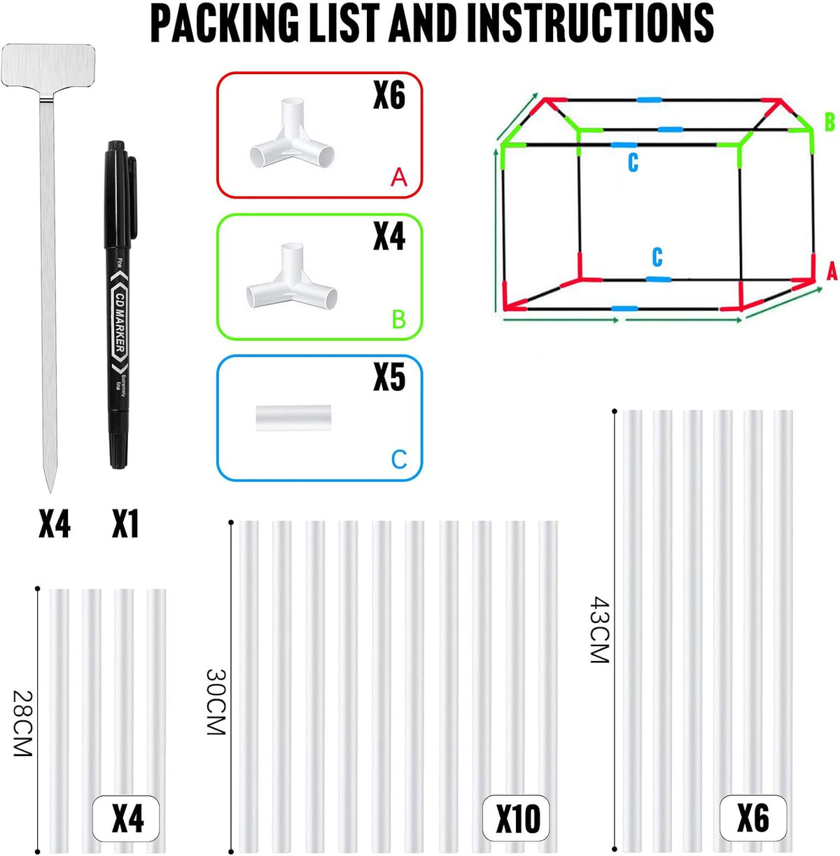 [careforge] mini greenhouse indoor with grow light & showing dimensions