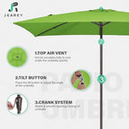 JEAREY 6.5x10 ft Rectangular Patio Umbrellas Rectangle Outdoor Umbrella with Push Button Tilt and Crank, Market Table Umbrella 6 Sturdy Ribs UV Protection for Poolside Garden Backyard Deck, Glass Green