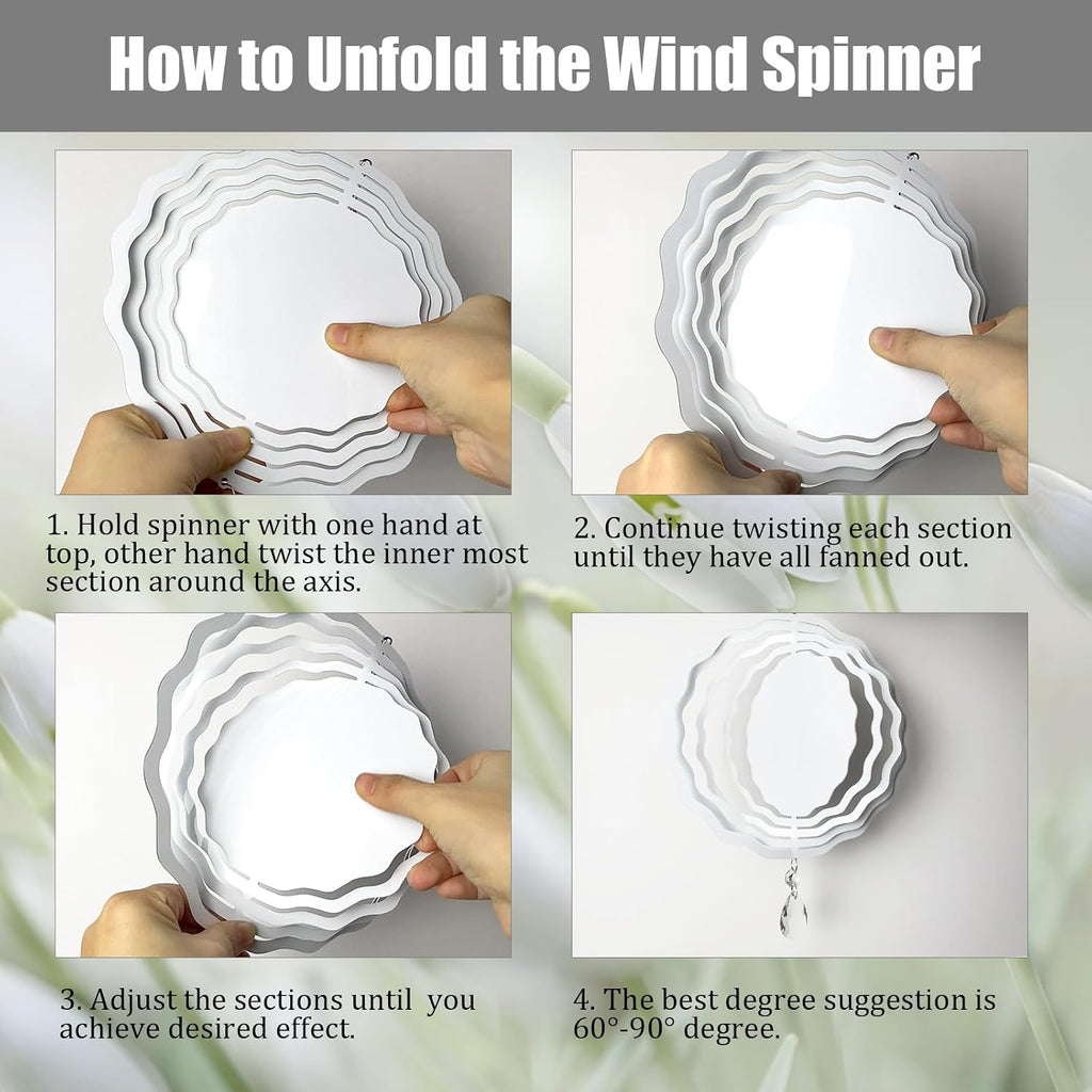 6 Pack 8inch Sublimation Wind Spinner Blanks 3D Aluminum Metal Wind Sculpture Kinetic Spinners for Yard and Garden Indoor Art Ornaments Hanging Decoration (Wave Floral)