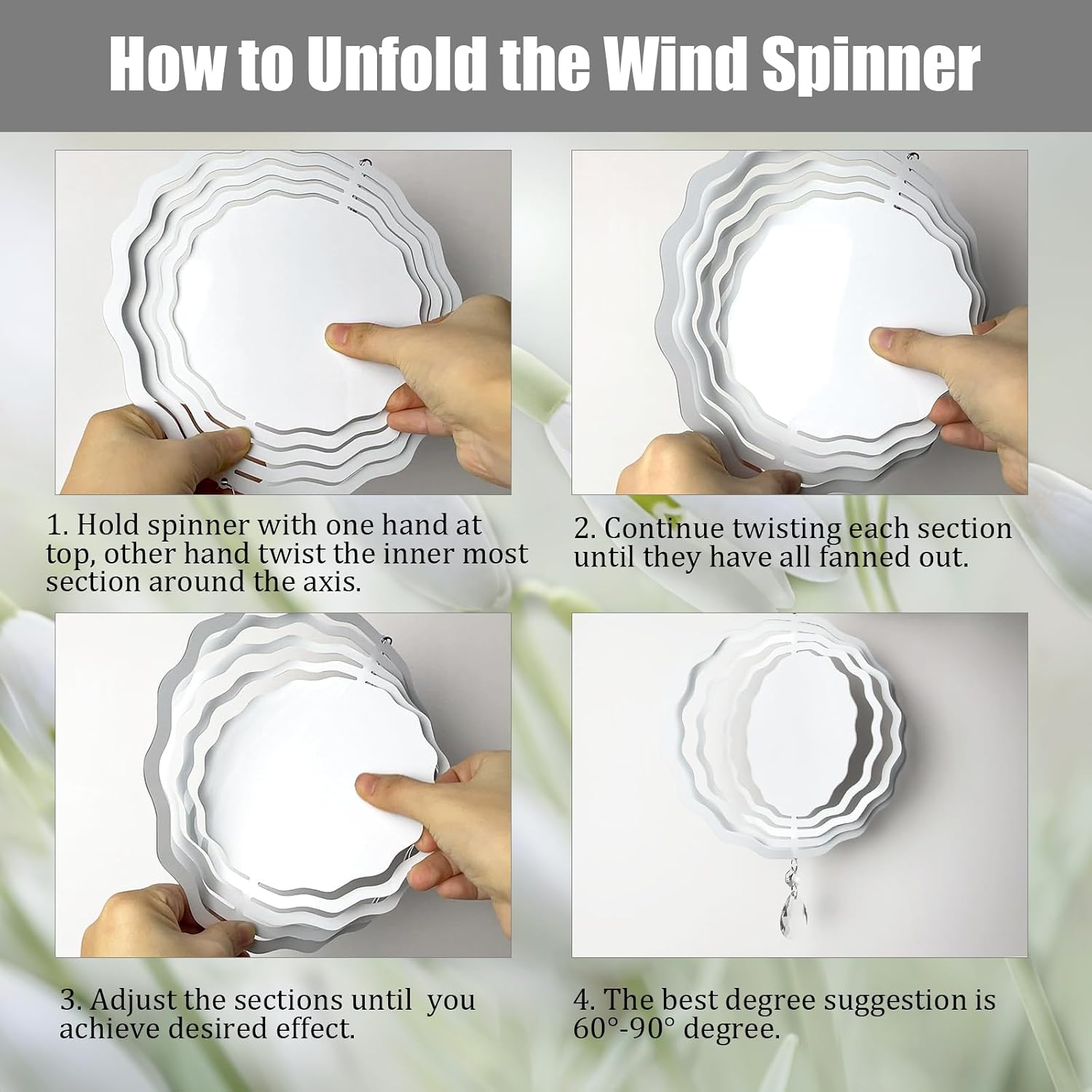 6 Pack 8inch Sublimation Wind Spinner Blanks 3D Aluminum Metal Wind Sculpture Kinetic Spinners for Yard and Garden Indoor Art Ornaments Hanging Decoration (Wave Floral)