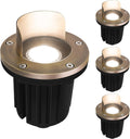 4 Pack, LED Brass Well Lights, 12V IP67 Waterproof Outdoor In Ground Light with MR16 Bulb and Swival Base, Low Voltage Landscape Lighting, 5W 2700K, Up Light for Garden Tree Bushe, Shielded Top