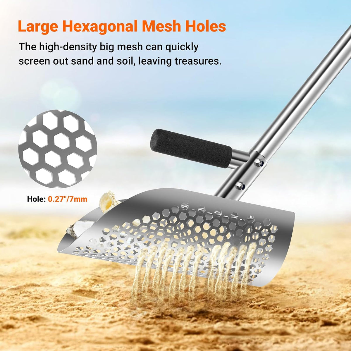 long handle sand scoop with shovel for metal, close-up detail