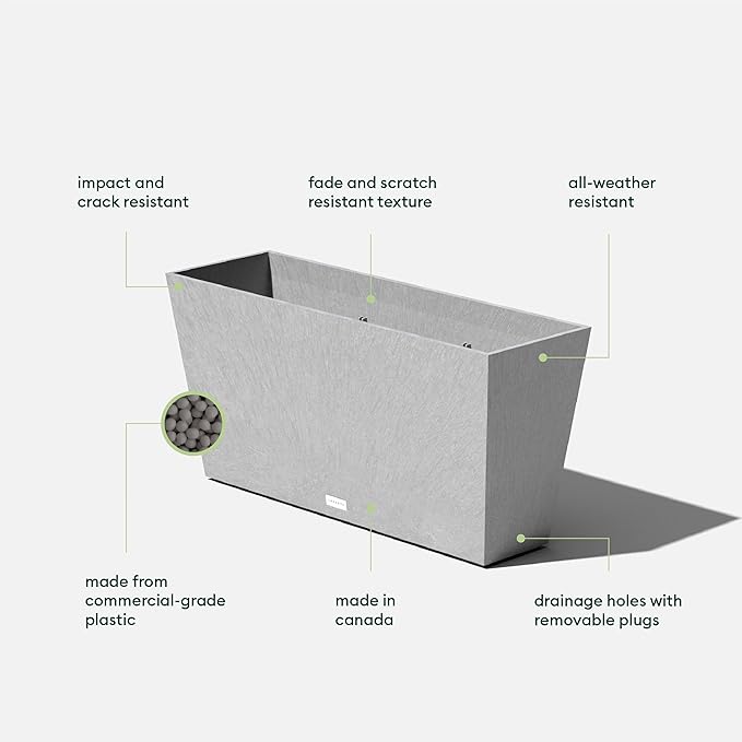 Veradek Pure Series Midori Trough Planter - Large Rectangular Planter for Indoor or Outdoor Deck/Porch | Durable All-Weather Use with Drainage Holes | Modern Decor for Shrubs, Flowers, Small Plants