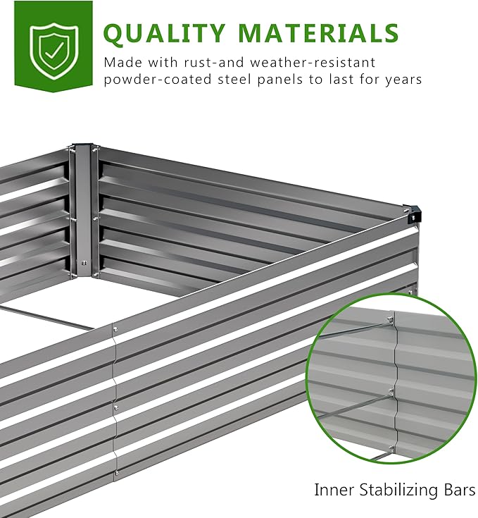 2PCS 8x4x1ft Galvanized Raised Garden Bed Kit, Galvanized Planter Raised Garden Boxes Outdoor, Large Metal Raised Garden Beds for Vegetables,Silver