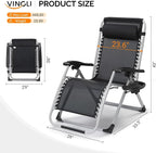 VINGLI 29" Padded Zero Gravity Chair, Lounge Chair with Removable Cushion & Tray， Folding Reclining Patio Chairs， Recliner Chair for Lawn，Indoor Outdoor-Grey
