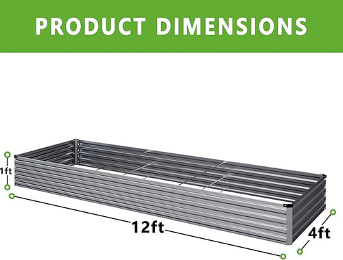 12x4x1FT Galvanized Raised Garden Bed Kit,Vegetable Boxes-Rectangle Metal Flower Box,Large Planter Raised Beds Outdoor Garden for Planting,Fruit,Herb-Silver