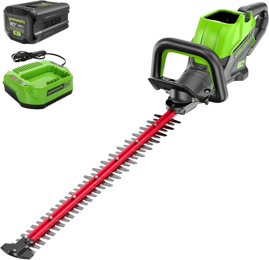 Greenworks 80V 26 in Cordless Hedge Trimmer, 2.0 Ah Battery and Charger