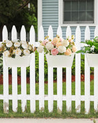 Metal Railing Planters for Outdoor Plants - 3 Pcs Balcony Hanging Flower Pots with Detachable Hooks & Drain Holes, Windowsill Oval Hanging Bucket Pots Fence Planters for Garden Home Decor, Cream White