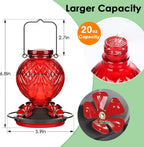 20oz Glass Hummingbird Feeder for Outdoor with Anti-Bee Ports, Red | Attract More Hummingbirds, Durable Glass, Leak-Proof, Easy To Clean, Built In Ant Moat, Bird Lover Gift, Hanging Garden Decor