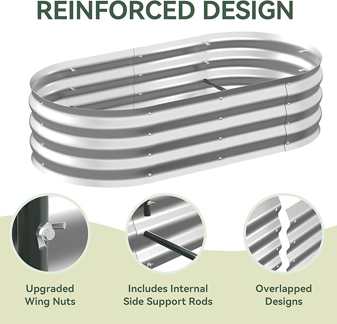 Raised Garden Bed with Self-Watering System, 4x2x1 ft Elevated Planter Boxes Outdoor with Mesh Cover, Oval Galvanized Raised Beds for Gardening,Vegetables,Flowers, Backyard, Patio