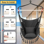 Y- STOP Hammock Chair Hanging Rope Swing, Max 500 Lbs, 2 Cushions Included, Large Macrame Hanging Chair with Pocket, Cotton Weave for Superior Comfort, Durability (Dark Grey)