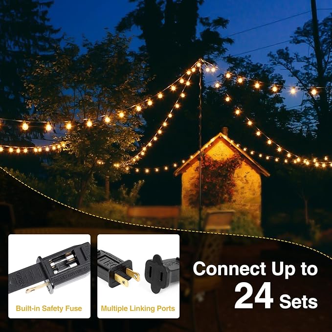 ZJOJO 60FT Outdoor String Lights, G40 Globe Outdoor Lights with 30 Shatterproof LED Bulbs (2 Spare), 2700K Hanging Waterproof Patio Light, Connectable String Lights for Outside Backyard Porch Party