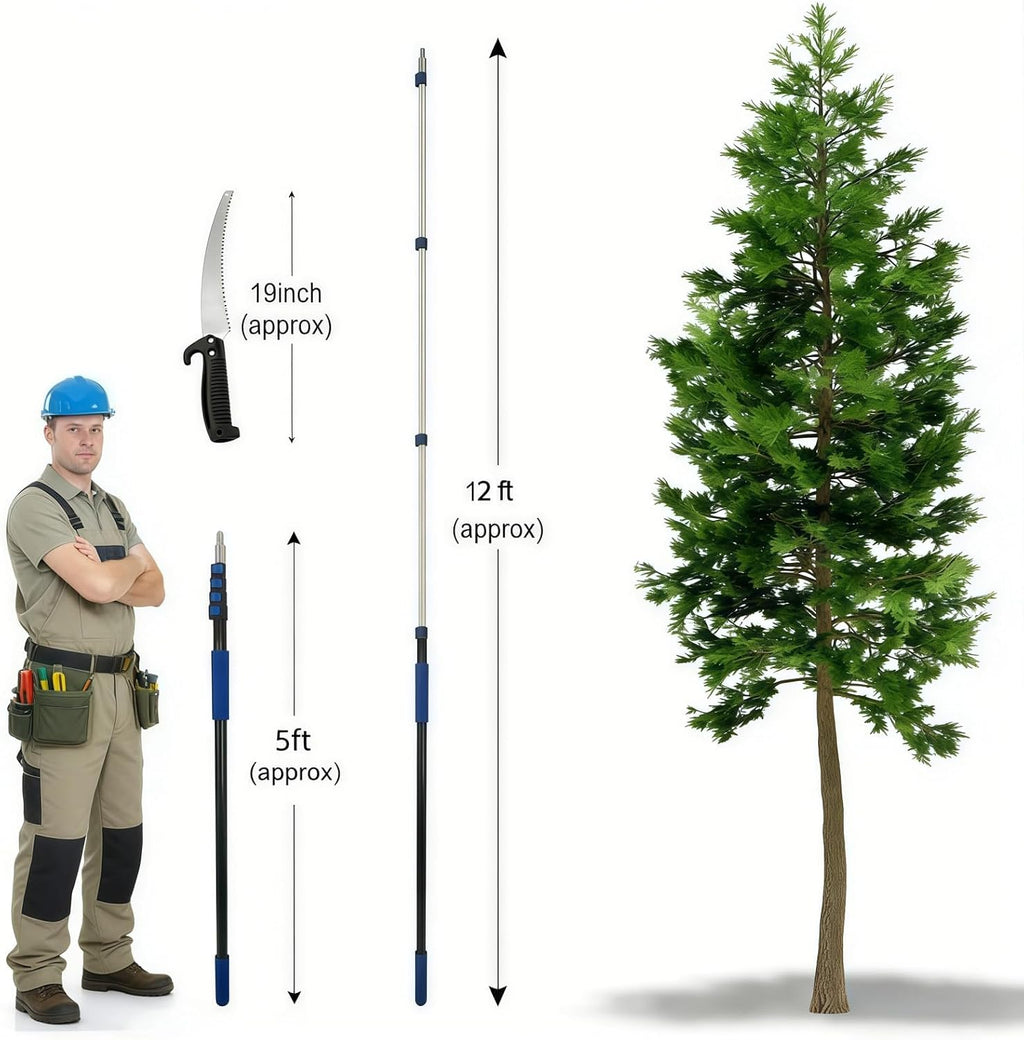 18FT Reach Manual Pole Saws for Tree Trimming with 3-12FT Telescoping Extension Pole, Anti-slip Handle, Manual Pruning Pole Saw with 19" 3X Detachable Saw for Forestry, Yard, Garden, Patios