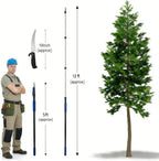 18FT Reach Manual Pole Saws for Tree Trimming with 3-12FT Telescoping Extension Pole, Anti-slip Handle, Manual Pruning Pole Saw with 19" 3X Detachable Saw for Forestry, Yard, Garden, Patios