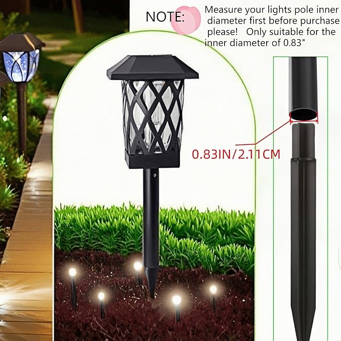 8.25" Reinforced ABS Plastic Solar Ground Spikes - Durable Solar Light Replacement Stakes for Garden, Pathway, Deck, Camping, Christmas Lights (Fits 0.83" Inside Diameter) (Black-5PACK)