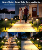 Solar Pathway Lights Outdoor with Motion Sensor, 6 Pack Security Solar Garden Lights, 400LM Bright LEDs, Larger Glass Panel, 3 Modes Waterproof Path Lights for Yard Patio Walkway Driveway