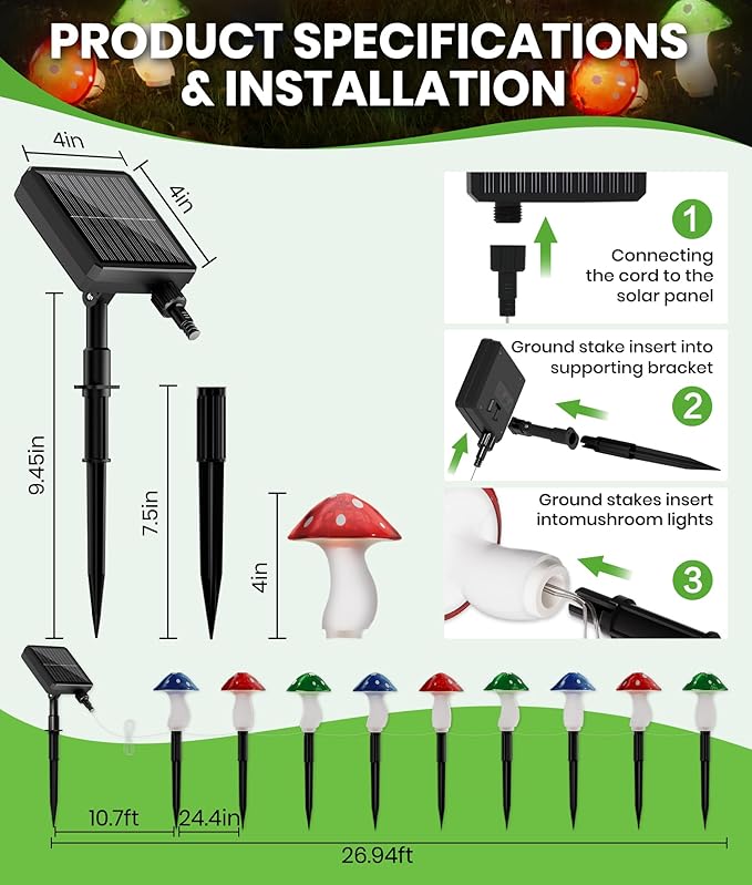 18 Pack 60FT Solar Mushroom Lights, Multicolor 8 Modes Solar Lights Outdoor, IP65 Waterproof Garden Light Outdoor Decoration for Path, Yard, Patio, Lawn, Party, Christmas Decor (Multicolor)