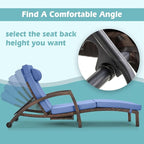 Chaise Lounge Chairs Outdoor Set of 2, Comfy Outside Wicker Patio Pool Lounge Chair w/ 5 Adjustable Back Angle, Cup Holder, Thicken Cushion