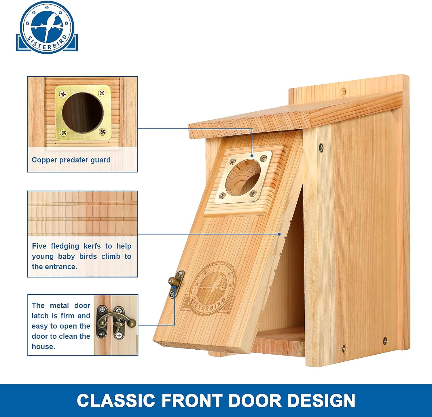 SISTERBIRD 2 Pack Bird Houses for Outside Clearance with Copper Guard, Cedar Bird House Outdoor, Bluebird Finch Swallow Wren Chickadee Assembly Required