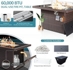 NICESOUL 9 Piece Large Outdoor Patio Furniture Set with Fire Pit Propane/Natural Gas, 29.3'' High Back Comfy Rattan Modular Sectional for 8, Deep Seat Conversation Sets, Brown Rattan and Teal Cushion