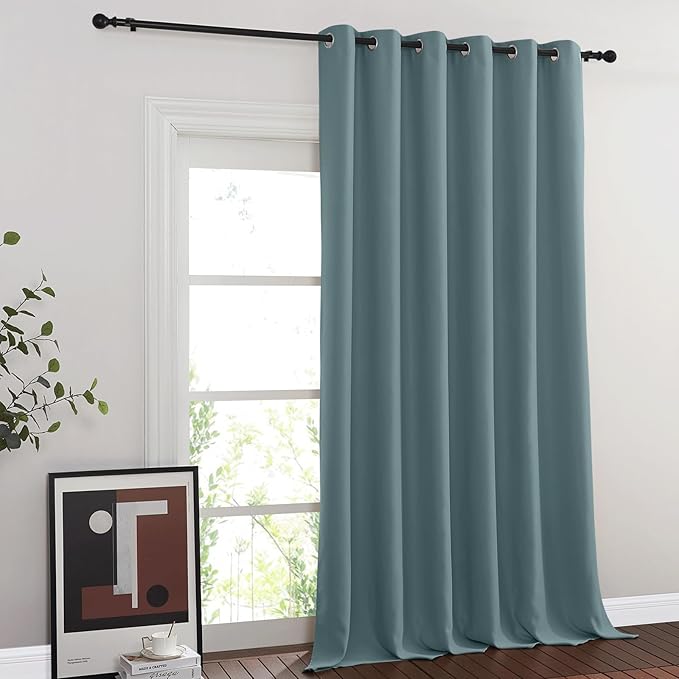 NICETOWN 108 inch Sliding Door Curtains for Bedroom, Grommet Thermal Insulated Blackout Window Treatment Sound Reducing Drape for Living Room, Greyish Blue, 1 Panel, W80 x L108