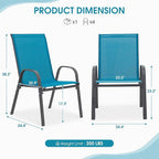 Outdoor Stackable Chairs Set of 4, Stacking Patio Chairs with Textilene Fabric, Outside Furniture for Garden Backyard Balconie Poolside Deck, Blue
