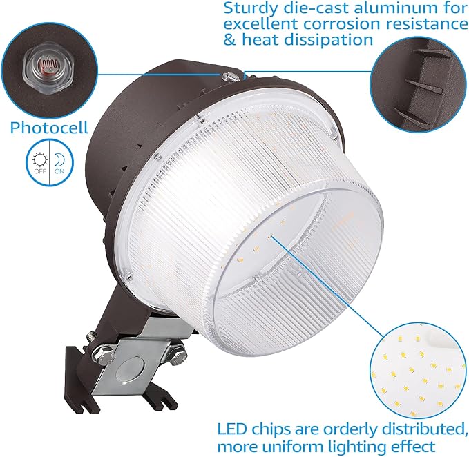 TORCHSTAR LED Barn Light, Dusk to Dawn Area Lights with Photocell, Outdoor Security Flood Lighting, ETL & FCC Listed, IP65 Waterproof, Aluminum, 110-277V, Garage, Yard, 3000K Warm White, Bronze