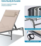 2 Pack Foldable Chaise Lounge Chair with Cup Holder, Assemble-Free Outdoor Lounge Chair with Detachable Pillow and 6 Adjustable Backrest, Patio Lounge Chair for Outside Poolside Beach Pool, Khaki