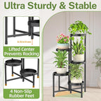 iDavosic.ly Plant Stand Indoor with Grow Light, 5 Tier Corner Metal Flower Display Holder Shelf, Easy Assembly Folding Tall Orchid Rack for Patio Balcony Porch Garden Living Room House, Black