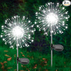 Solar Garden Lights Outdoor, 2 Pack 120 LED Twinkling Firework Lights Decorative with 2 Modes, Outdoor Waterproof Solar Starburst Light for Outside Yard Pathway Garden Decor, White
