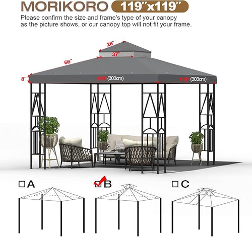 10x10 Canopy Replacement Top Double Tiered Gazebo Cover for Yard, Patio & Garden Durable Sunshade Replacement (Gray)