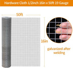 Gartist 1/2inch 16"x50' Chicken Wire Fencing Roll, Galvanized Hardware Cloth, 19Ga Hot-Dip Welded Preventing Snakes, Raccoons and Foxes