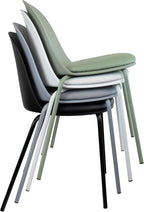 2xhome Modern Stackable Armless Dining Chair | Plastic Shell Seat with Metal Legs | Indoor or Outdoor Use | Home Kitchen Patio (4, White, Padded Seat)