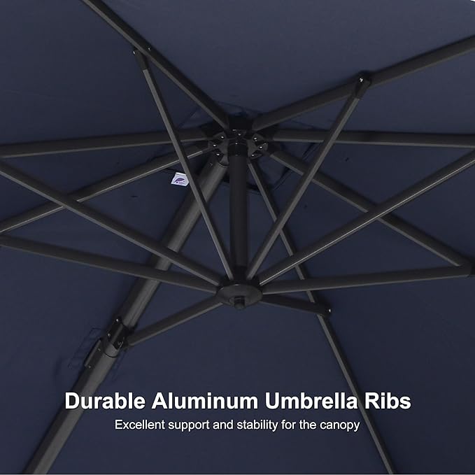PURPLE LEAF 8' X 8' Patio Umbrella with Steel Plate Base for Pool 7' High Offset Outdoor Cantilever Umbrella Swimming Pool Umbrella with 360°Rotation for Poolside Navy Blue