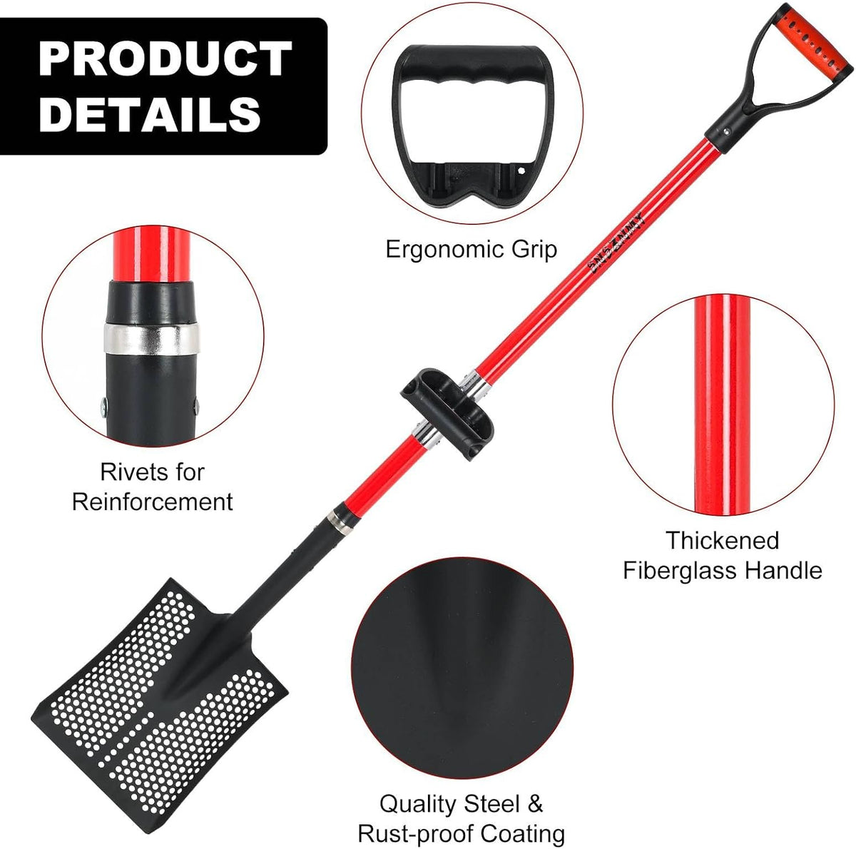 sifting shovel, heavy duty sand sifter shovel with, side view