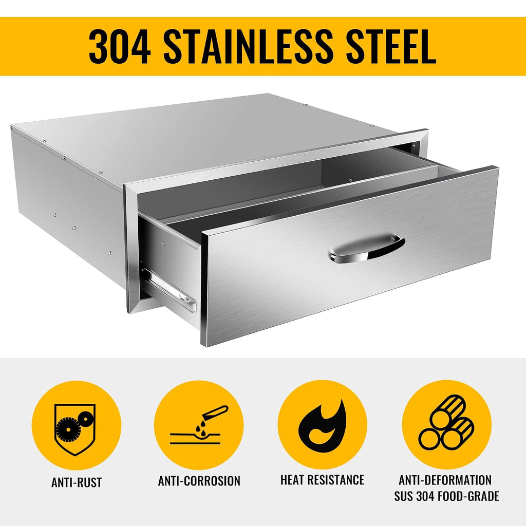 outdoor kitchen single drawer bbq drawer stainless steel, close-up detail
