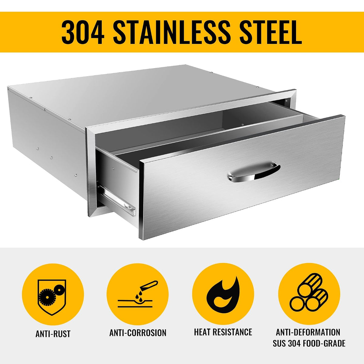 outdoor kitchen single drawer bbq drawer stainless steel, close-up detail