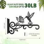 2-Pack Aesthetic Plant Hangers Outdoor – 10 Inch Metal Hanging Plant Bracket with Beautiful Hummingbird Pattern – Anti Rust Plant Hooks for Hanging Plants, Bird Feeder, Windchime, Lantern