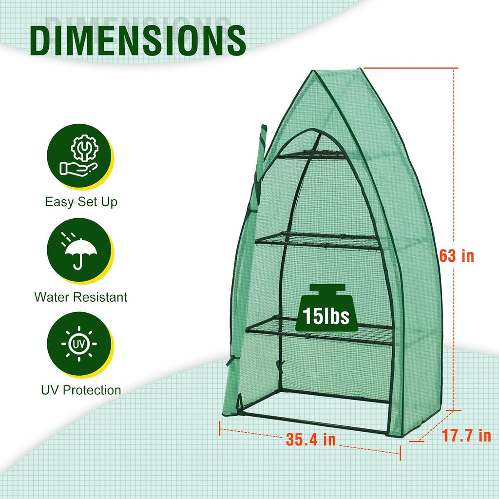 eagle peak mini greenhouse for indoor outdoor, 35x18x63, close-up detail