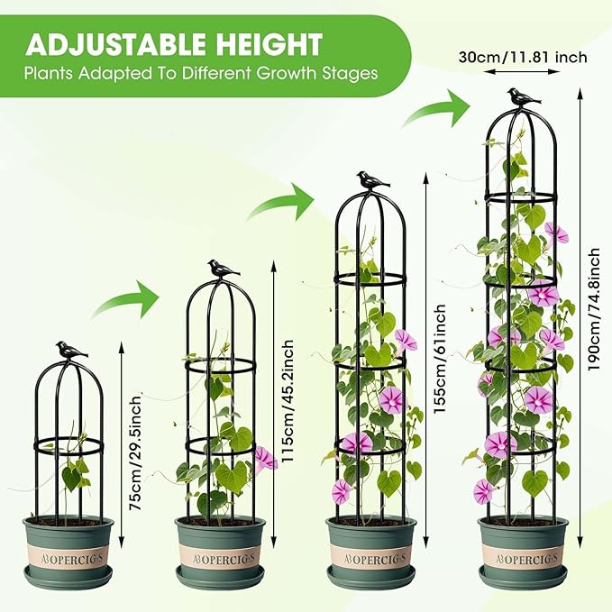 2026 Updated Garden Obelisk Trellis for Climbing Plants Outdoor, 76inch Tomato Cage, Rose, Flowers, Grape, Pea, Cucumber Trellis, Rustproof Plastic Coated Metal Plant Support Trellis for Potted Plants