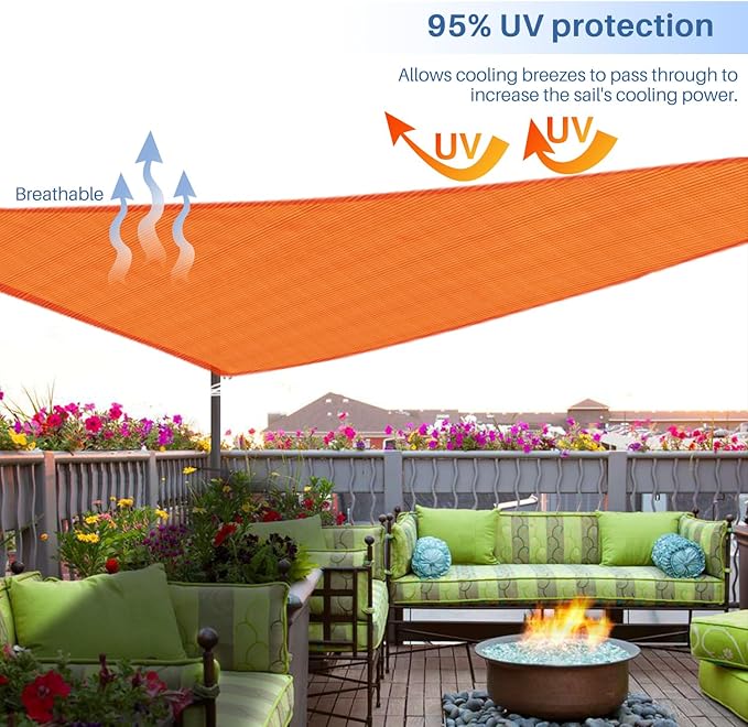 E&K Sunrise 8' x 8' x 8' Sun Shade Sail Triangle Canopy Shade Cover UV Block for Patio Backyard Garden Outdoor (Orange)