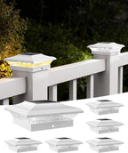T-SUN 4x4 Solar Post Cap Light White, 6 Pack Solar Post Lights 3000K/6000K | Fit for 4x4 Vinyl Wooden Post, Waterproof Solar Post Cap Lights with Warm & Cool White, for Deck Garden Patio Yard Lighting
