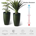 Glitzhome 23.5" H Large Tall Planter for Outdoor Plants,Set of 2 Plastic Tall Planters with Drainage Holes,Round Tapered Faux Ceramic Gradient Green Flower Tree Pots for Porch Patio Indoor Outdoor