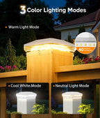 6 Pack 4x4 Solar Post Cap Lights, 3 Modes Fence Post Solar Lights | 40 LEDs Solar Post Lights Outdoor, Waterproof Deck Fence Post Lights Solar Powered for 3.5x3.5 Wooden Post 4x4 Vinyl Post