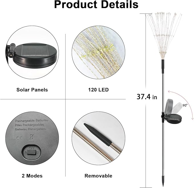Solar Garden Lights Outdoor, 4 Pack 120 LED Twinkling Firework Lights Decorative with 2 Modes, Outdoor Waterproof Solar Starburst Light for Outside Yard Pathway Garden Decor, White