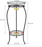 FaithLand 2 Pack Metal Plant Stands, Tall Planter Holder Indoor Outdoor, 2 Tier Round Potted Supports Rack, Corner Display Shelf Black