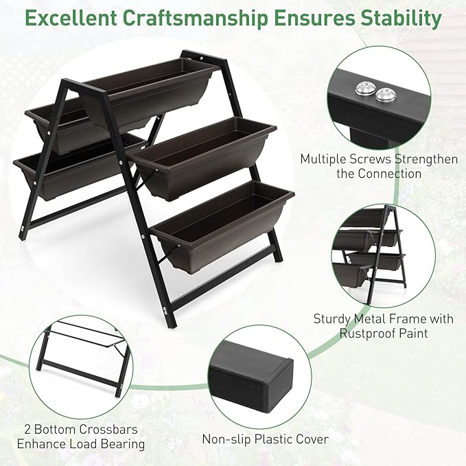Giantex Vertical Raised Garden Bed, 5 Planter Boxes Container w/Drainage Holes, 31”H Freestanding Heavy-Duty Metal Frame, Indoor Outdoor Raised Bed for Vegetables Herbs Flowers to Grow