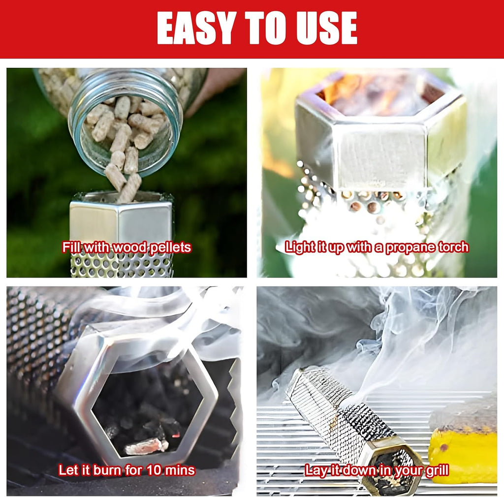SHIKORI Smoker Tube,Stainless Steel Pellet Smoker Tube for Cold Smoker-6" | 5 Hours of Billowing Smoke-for Any Grill or Smoker,with Cleaning Brush